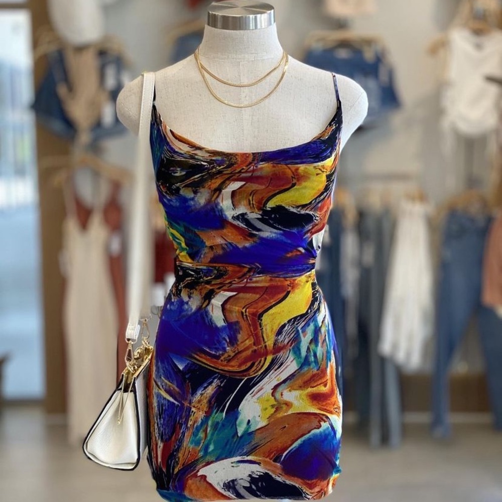 Colorful mini low back dress